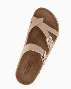 BACHATA - Ciabatta infradito beige effetto nabuk con doppia fibbia e sottopiede in VERA PELLE