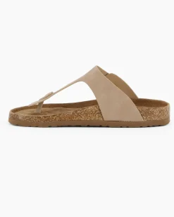 BACHATA - Ciabatta infradito beige effetto nabuk con fibbia e sottopiede in VERA PELLE