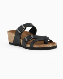 BACHATA - Ciabatta infradito nera effetto matte con doppia fibbia e sottopiede in VERA PELLE, zeppa 5CM