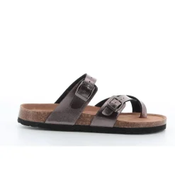 BACHATA - Ciabatta infradito pewter con doppia fibbia e sottopiede in VERA PELLE