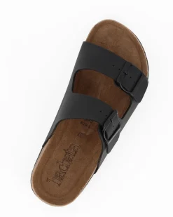 BACHATA - Ciabatta nera effetto matte con doppia fibbia e sottopiede in VERA PELLE