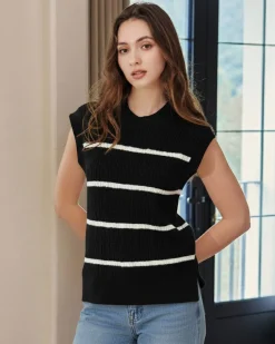 BACHATA - Gilet a maglia nero e panna da donna