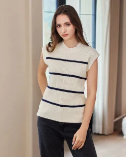 BACHATA - Gilet a maglia panna e blu da donna