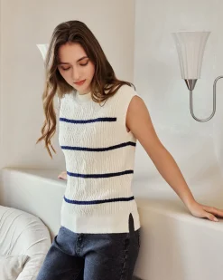 BACHATA - Gilet a maglia panna e blu da donna
