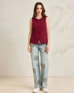 BACHATA - Gilet bordeaux con bottoni