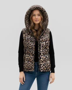 BACHATA - Gilet maculato imbottito con cappuccio