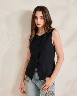 BACHATA - Gilet nero con bottoni