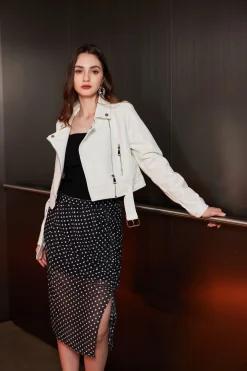 BACHATA - GIUBBINO BIKER BIANCO DA DONNA CON CINTURA