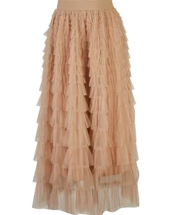 BACHATA - Gonna lunga in tulle a balze taupe con elastico in vita