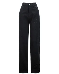 BACHATA - JEANS NERO DA DONNA CON STRASS LATERALI STRAIGHT FIT 5 TASCHE