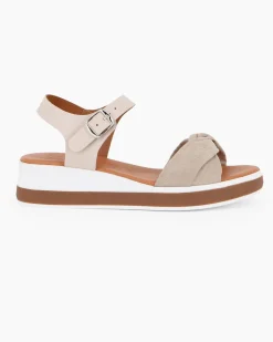 BACHATA - Sandalo beige con sottopiede in VERA PELLE e fasce incrociate a nodo - MADE IN ITALY