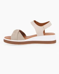 BACHATA - Sandalo beige con sottopiede in VERA PELLE e fasce incrociate a nodo - MADE IN ITALY