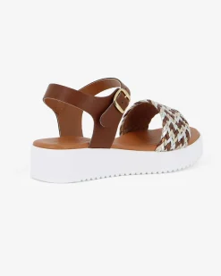 BACHATA - Sandalo cuoio con sottopiede in VERA PELLE e fascia frontale intrecciata - MADE IN ITALY