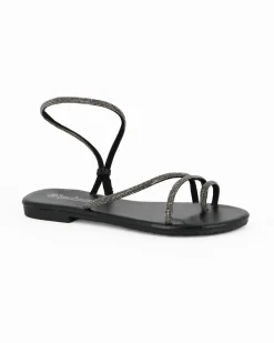 BACHATA - Sandalo infradito nero con strass e cinturino diagonale