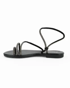 BACHATA - Sandalo infradito nero con strass e cinturino diagonale
