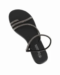BACHATA - Sandalo infradito nero con strass e cinturino diagonale