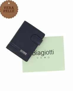 BIAGIOTTI - Portafoglio da uomo blu in VERA PELLE con RFID