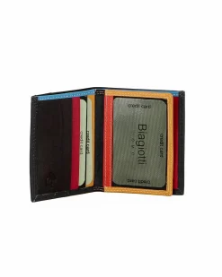 BIAGIOTTI - Portafoglio nero in VERA PELLE da uomo con protezione RFID e scomparti interni multicolor