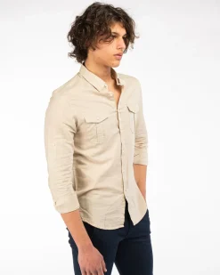 BLUE LEMON - CAMICIA BD MANICA LUNGA LINO 2 TASCHINI
