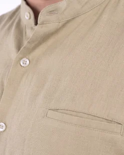 BLUE LEMON - Camicia manica corta beige collo coreano in lino