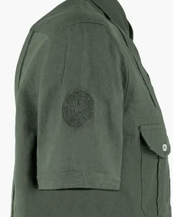 BLUE LEMON - Camicia manica corta verde militare in lino