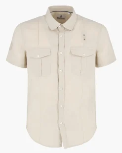 BLUE LEMON - Camicia manica corta beige in lino