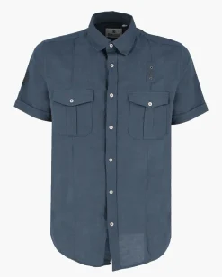 BLUE LEMON - Camicia manica corta indaco in lino