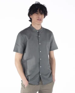 BLUE LEMON - Camicia manica corta militare collo coreano in lino
