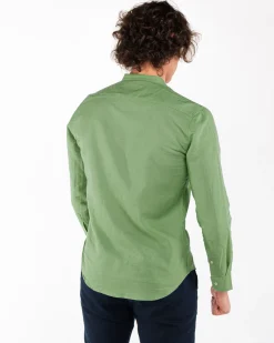 BLUE LEMON - Camicia manica lunga glicine con collo coreano in lino