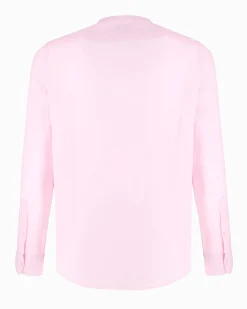 BLUE LEMON - Camicia manica lunga rosa con collo corano in lino
