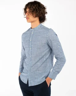 BLUE LEMON - CAMICIA MANICA LUNGA LINO RIGATO COREANO