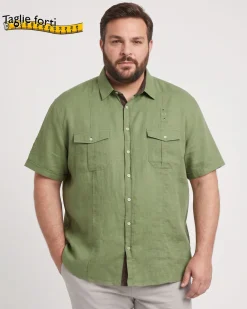 BLUE LEMON - Camicia over manica corta verde salvia in lino
