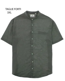 BLUE LEMON - Camicia over manica corta blu avio in lino