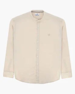 BLUE LEMON - OVER CAMICIA MANICA LUNGA LINO BEIGE COLLO COREANO