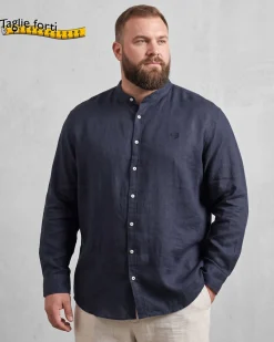 BLUE LEMON - OVER CAMICIA MANICA LUNGA LINO COLLO COREANO
