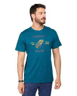 BROKER'S - Tshirt manica corta petrolio con stampa in cotone