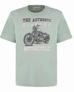 BROKER'S - Tshirt manica corta verde salvia con stampa in cotone