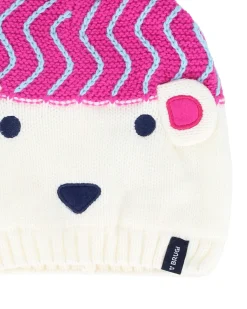 BRUGI - Berretto bianco/fucsia da bambino fantasia orsetto con pon pon e fodera in pile