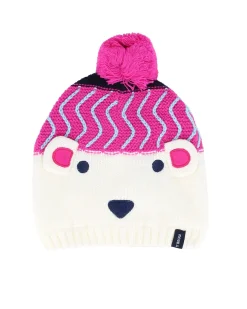BRUGI - Berretto bianco/fucsia da bambino fantasia orsetto con pon pon e fodera in pile