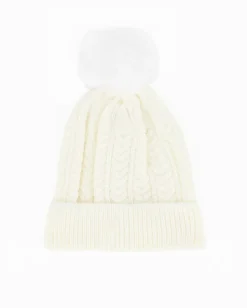 BRUGI - BERRETTO CON POMPOM BABY GIRL BIANCO