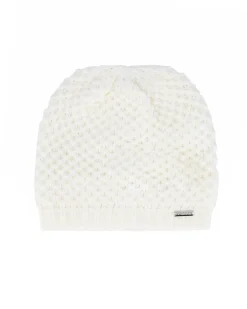 BRUGI - Cuffia bianca a maglia da donna con fodera in pile