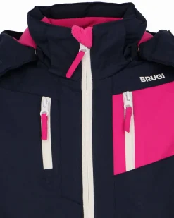 BRUGI - GIACCA DA SCI BAMBINA BLU E FUCSIA IMPERMEABILE E ANTIVENTO CON CAPPUCCIO
