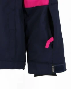 BRUGI - GIACCA DA SCI BAMBINA BLU E FUCSIA IMPERMEABILE E ANTIVENTO CON CAPPUCCIO