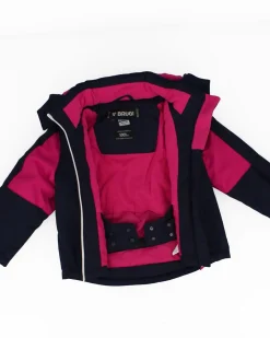 BRUGI - GIACCA DA SCI BAMBINA BLU E FUCSIA IMPERMEABILE E ANTIVENTO CON CAPPUCCIO