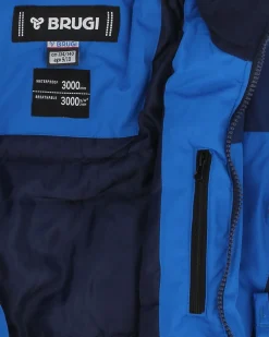 BRUGI - Giacca da sci bambino blu impermeabile antivento e traspirante con cappuccio