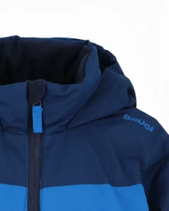 BRUGI - Giacca da sci bambino blu impermeabile antivento e traspirante con cappuccio