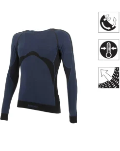 BRUGI - Maglia da uomo blu e nera termica girocollo traspirante senza cuciture