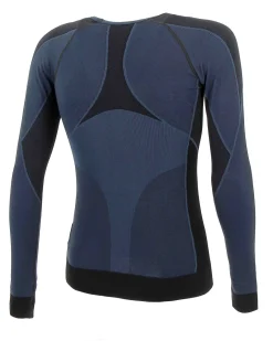 BRUGI - Maglia da uomo blu e nera termica girocollo traspirante senza cuciture