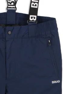 BRUGI - Pantalone da sci blu impermeabile traspirante idrorepellente antivento con bretelle regolabili bambino