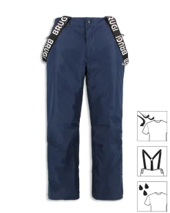 BRUGI - Pantalone da sci blu impermeabile traspirante idrorepellente antivento con bretelle regolabili bambino